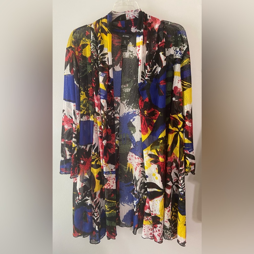 Ali Miles 2X multi color 3/4 length lightweight cardigan
